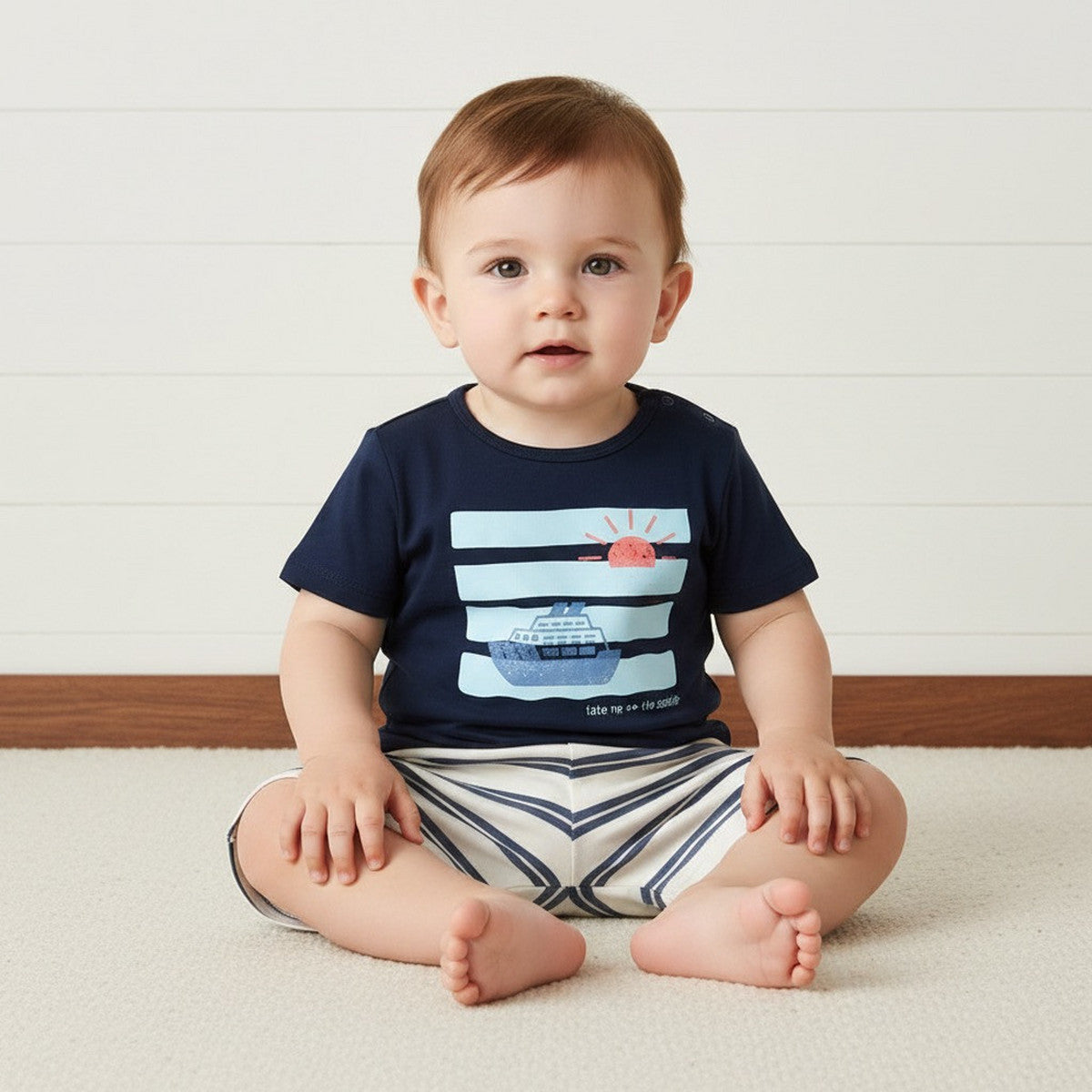MAX-Nautical Print Cotton Shorts Set