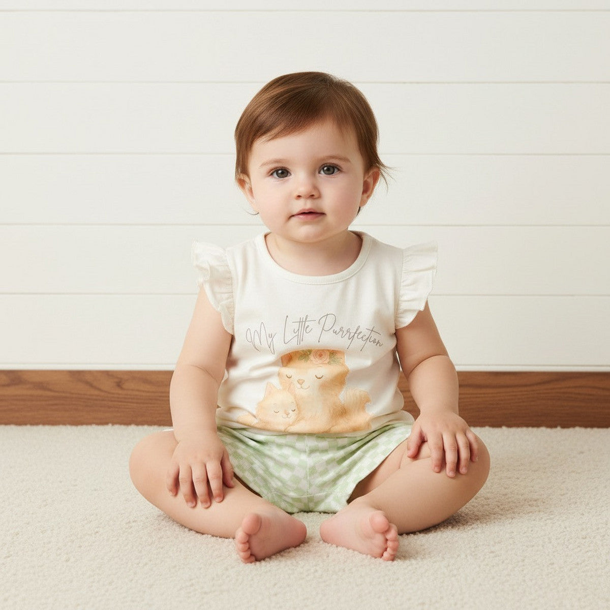 MAX-Cat Print Cotton Top and Shorts Set