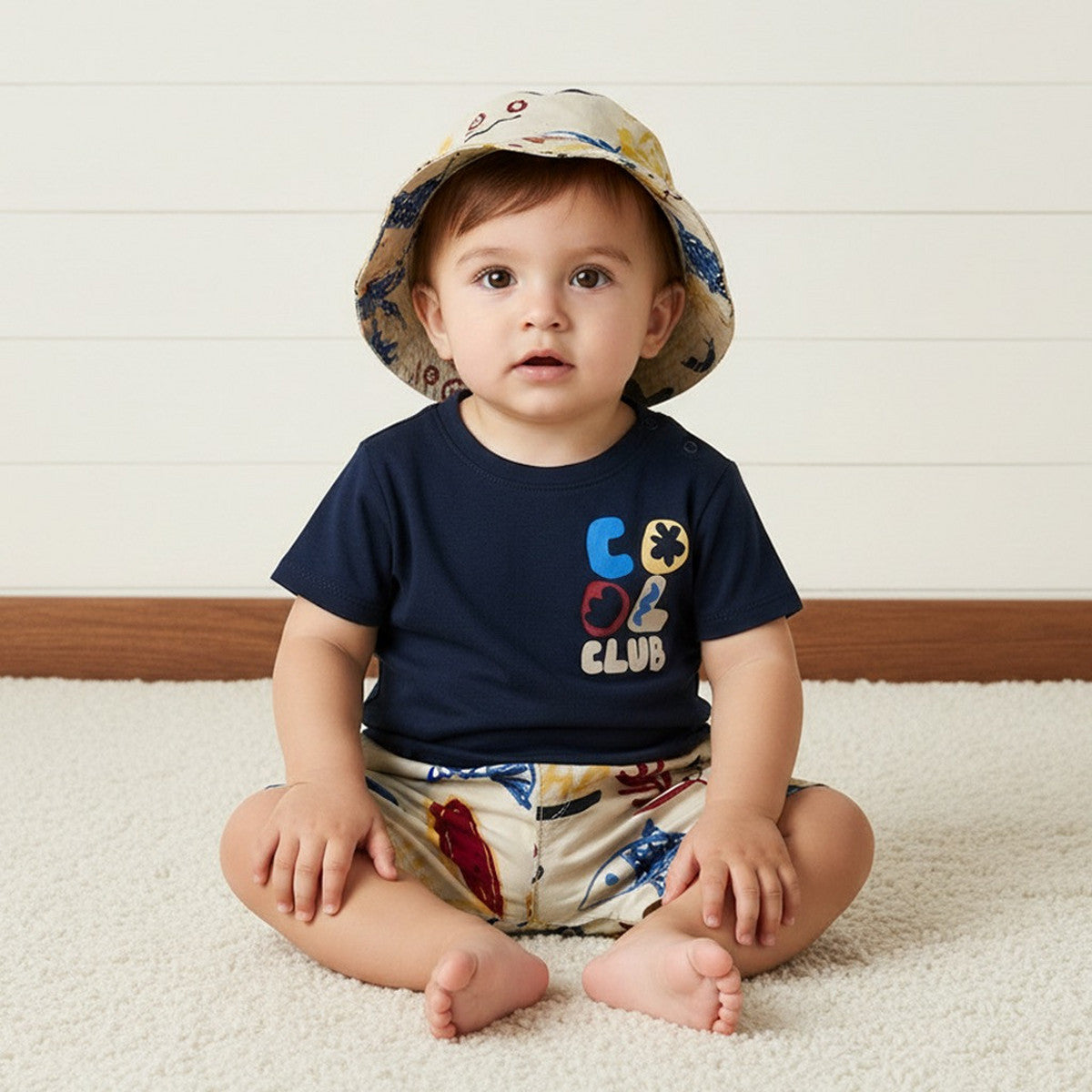 MAX-Printed Cotton T-shirt with Shorts and Cap