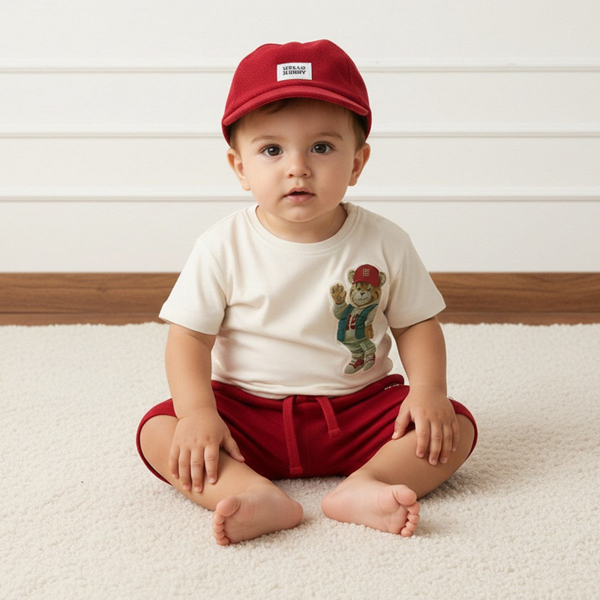 MAX-Tiger Embossed Cotton T-shirt with Shorts and Cap