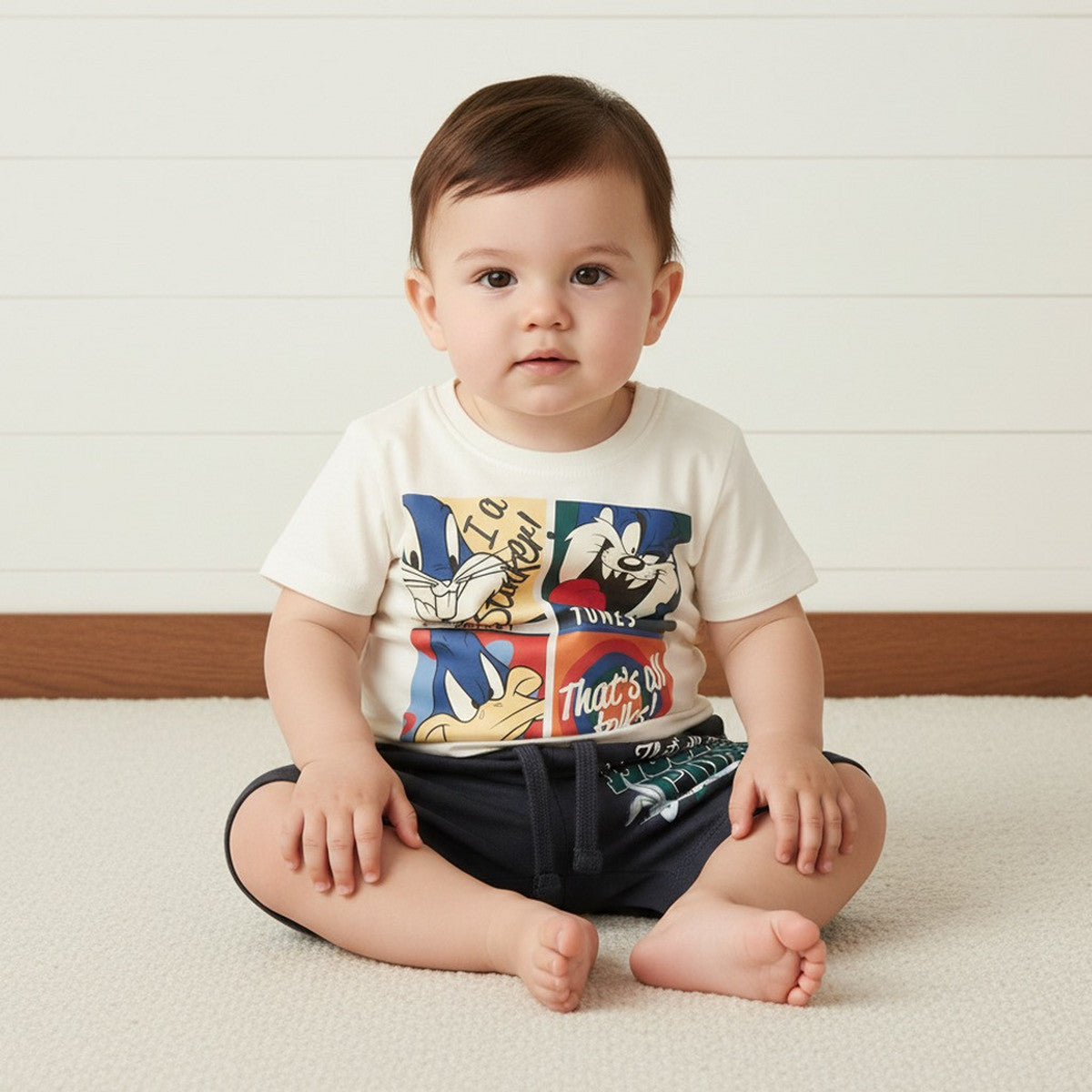MAX-Looney Tunes Print Cotton T-shirt and Shorts Set