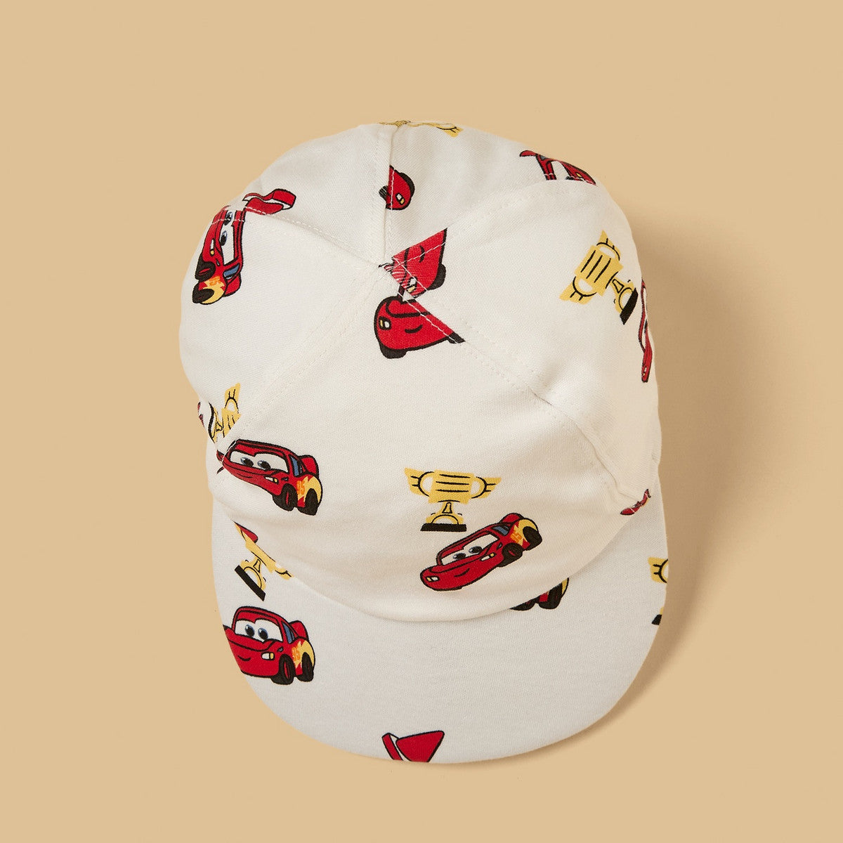 MAX-Lightning McQueen Print Cotton Romper with Cap