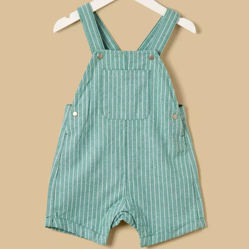MAX-Striped Cotton Dungaree and T-shirt Set