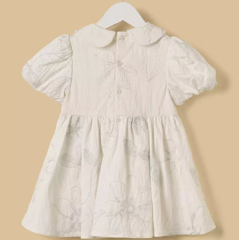 MAX-Floral Embroidered Dress with Peter Pan Collar