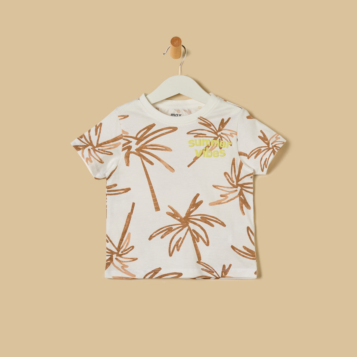 MAX-Palm Print Cotton T-shirt and Shorts Set