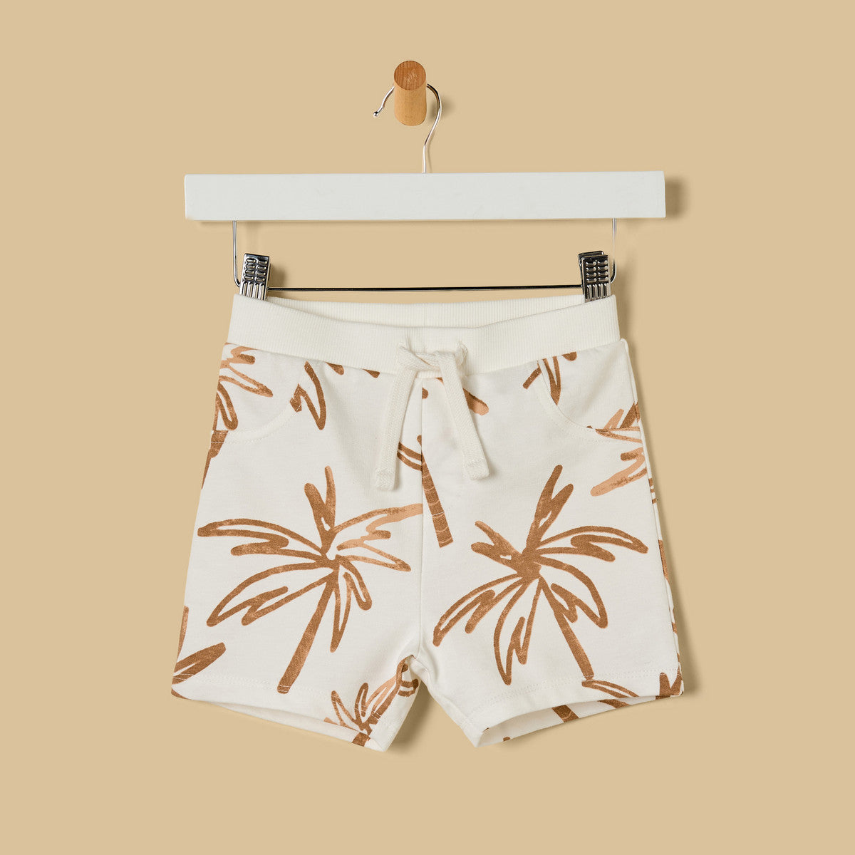 MAX-Palm Print Cotton T-shirt and Shorts Set
