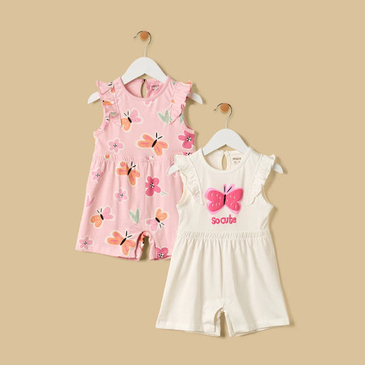 MAX-Pack of 2 - Butterfly Print Sleeveless Playsuit