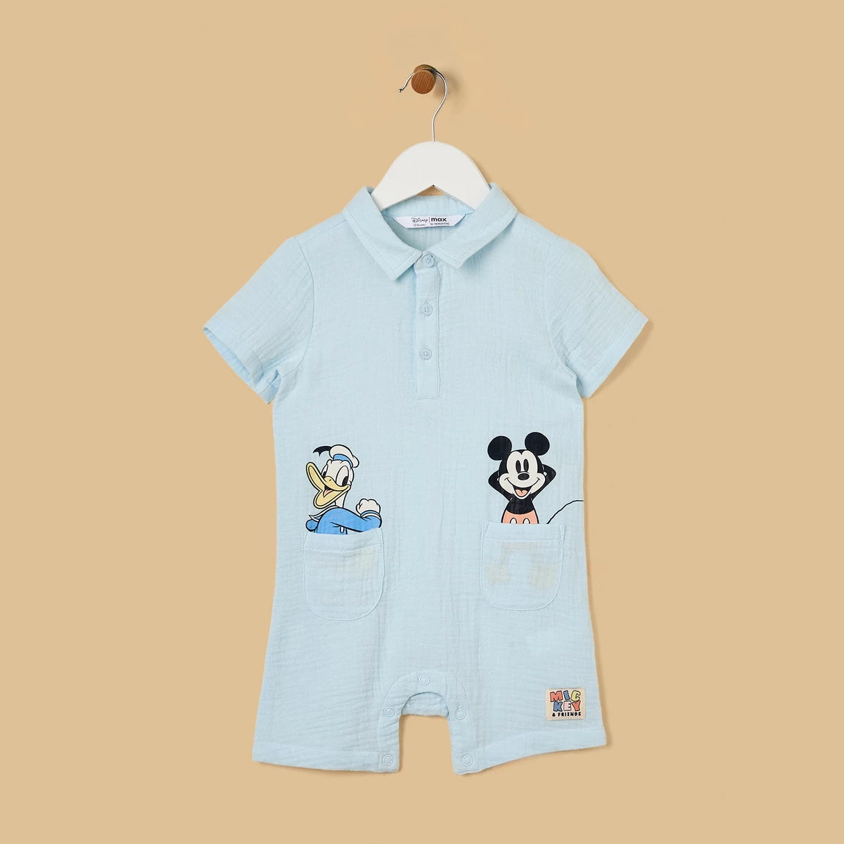 MAX-Mickey Mouse and Donald Duck Print Cotton Romper with Hat