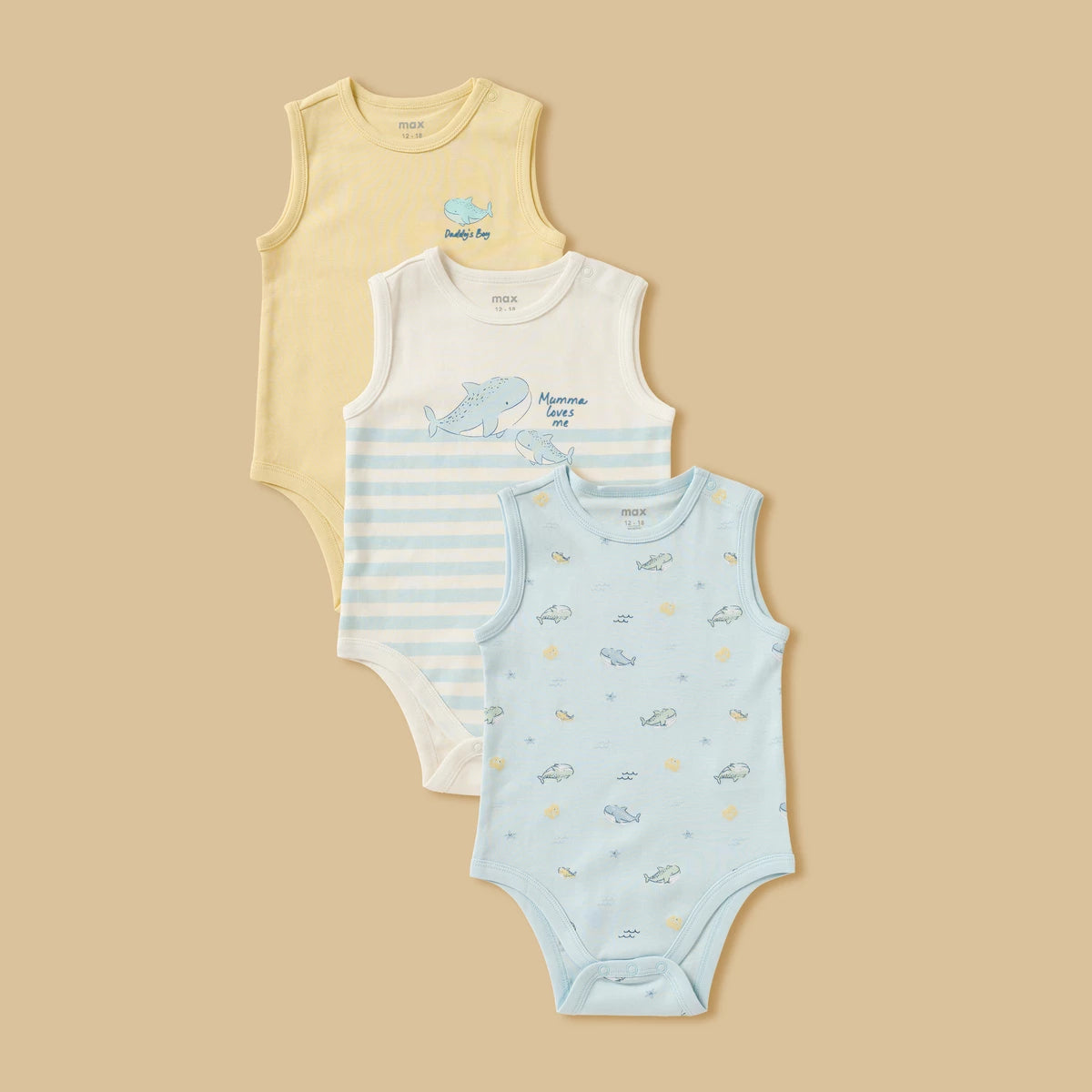 MAX-Pack of 3 - Printed Sleeveless Cotton Bodysuit