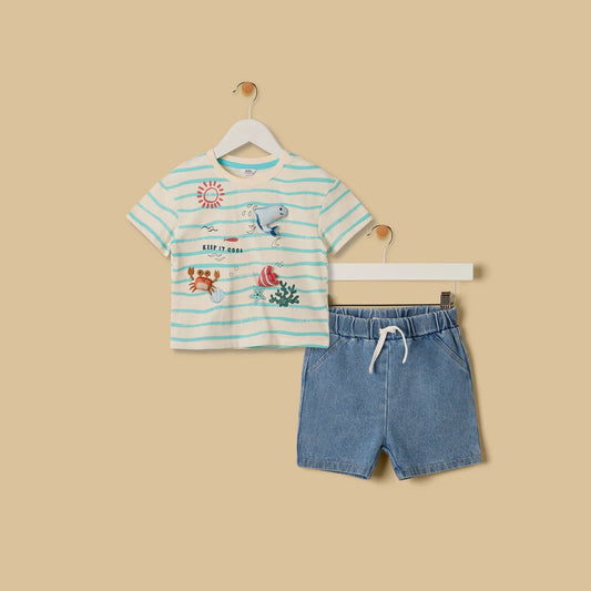 MAX-Aquatic 3D Applique Cotton T-shirt and Shorts Set
