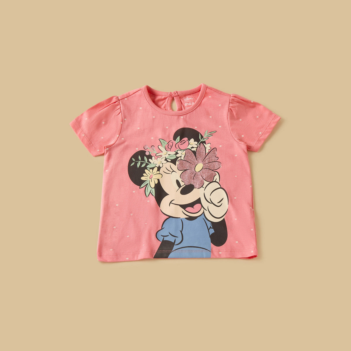 MAX-Minnie Mouse Print T-shirt with Shorts and Cap