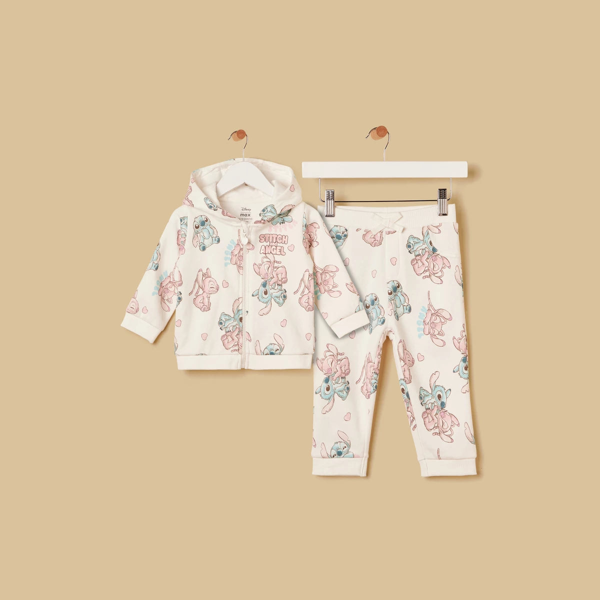 MAX-Stitch and Angel Print Zip Through Cotton Hoodie and Joggers Set