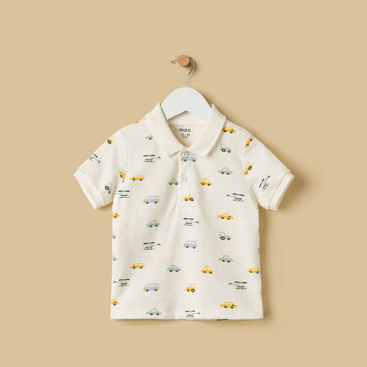 MAX-Car Print Polo T-shirt and Dungaree Set