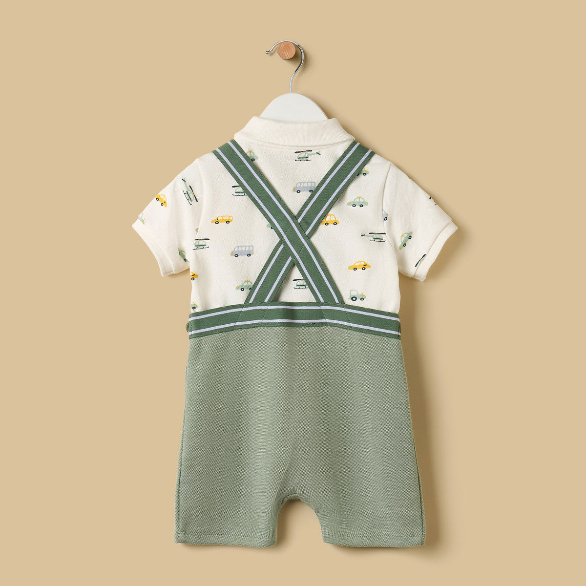 MAX-Car Print Polo T-shirt and Dungaree Set