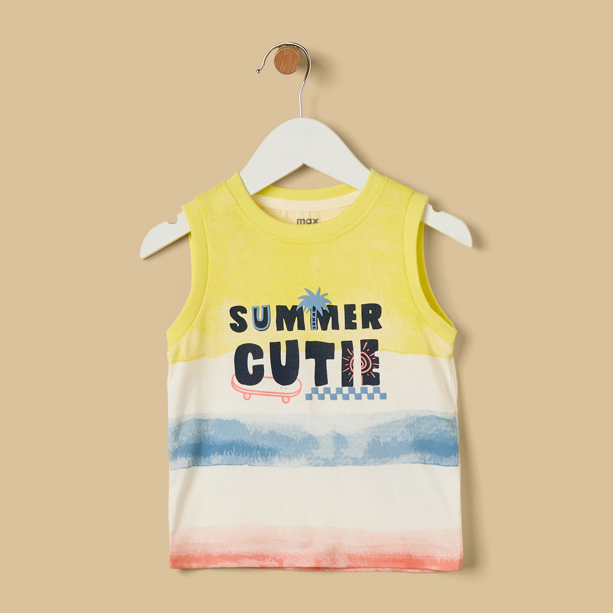 MAX-Graphic Print Sleeveless Cotton T-shirt and Shorts Set