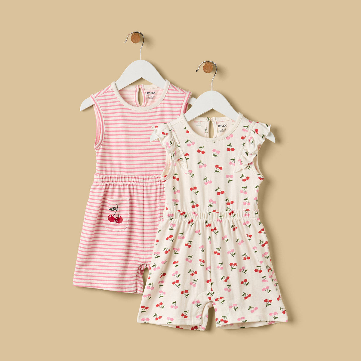 MAX-Pack of 2 - Cherry Print Sleeveless Cotton Playsuit