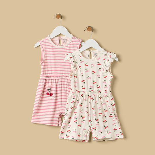 MAX-Pack of 2 - Cherry Print Sleeveless Cotton Playsuit
