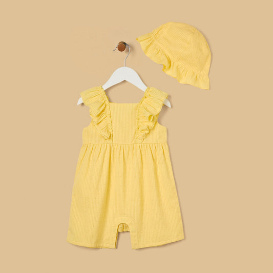 MAX-Textured Sleeveless Romper with Cap
