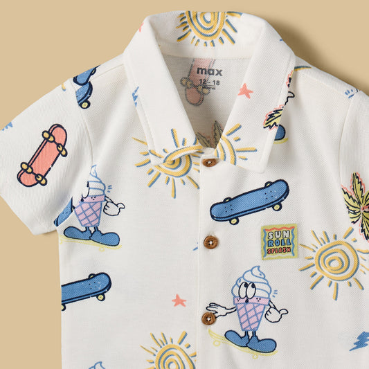 MAX-Beach Fun Print Cotton Polo Romper