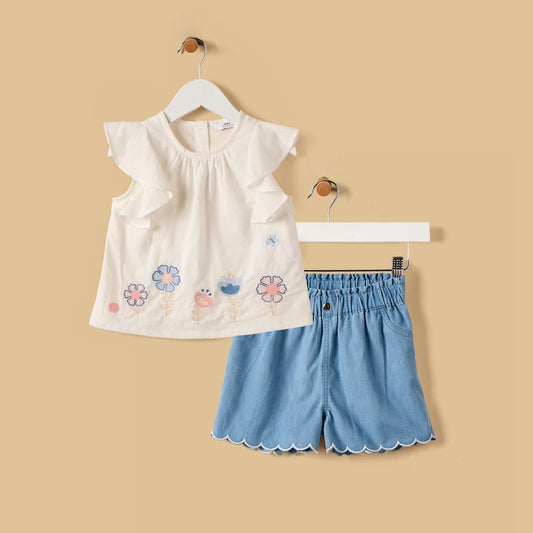 MAX-Embroidered Top and Shorts Set