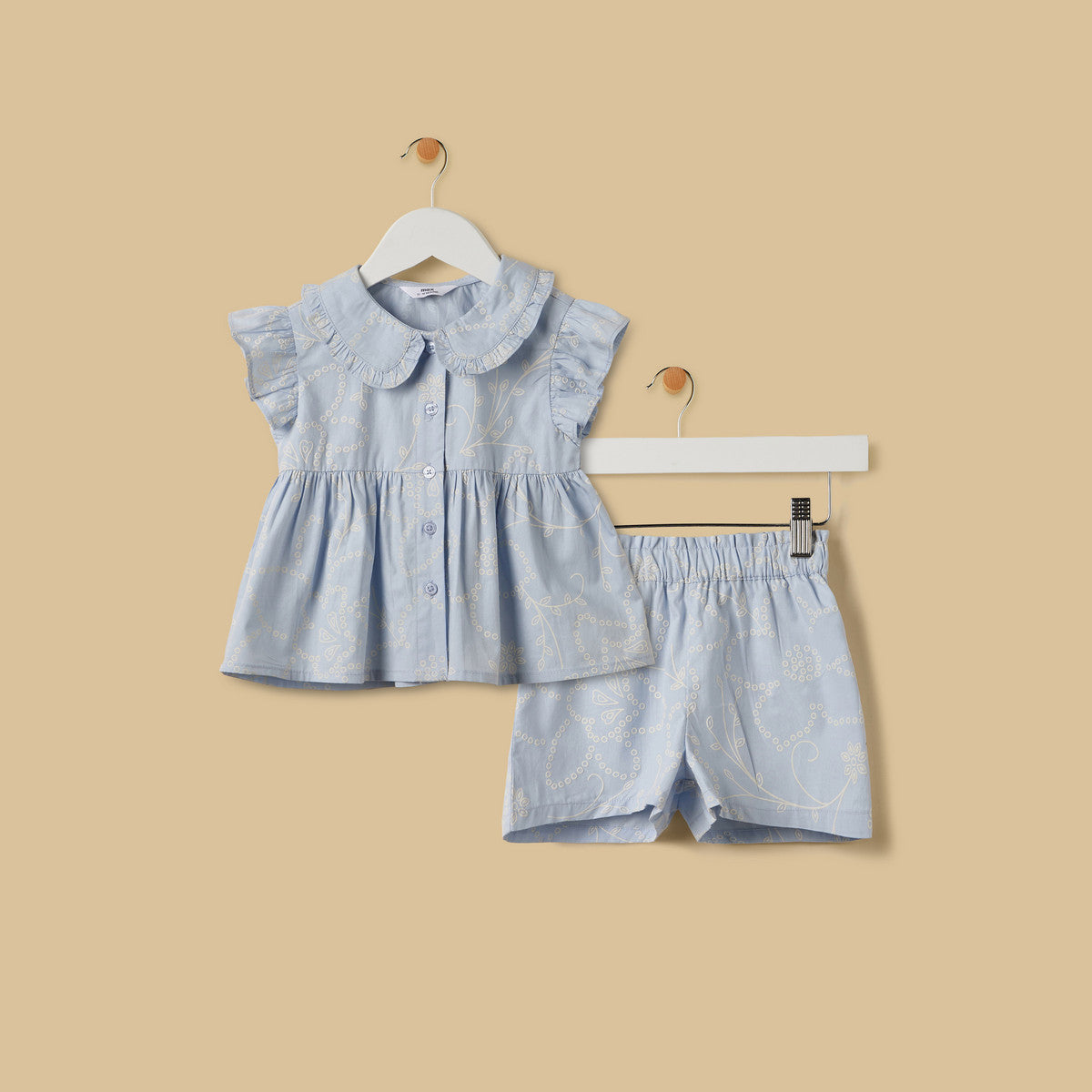 MAX-Printed Cotton Shirt and Shorts Set
