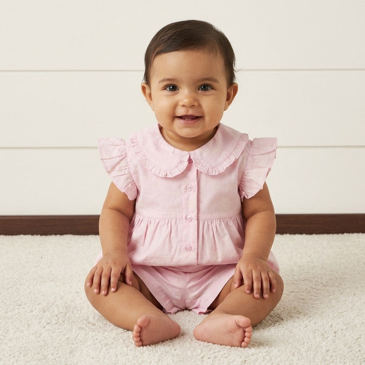 MAX-Printed Cotton Shirt and Shorts Set