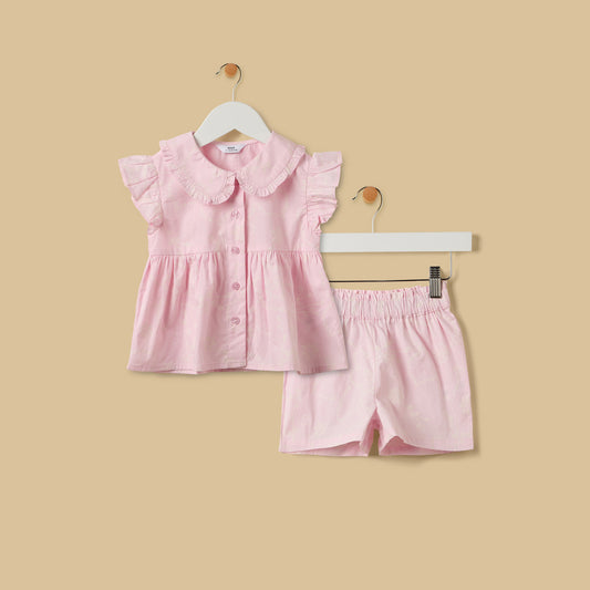 MAX-Printed Cotton Shirt and Shorts Set