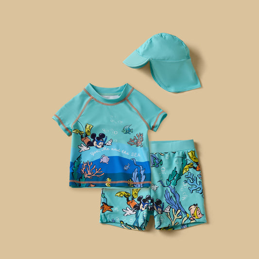 MAX-Mickey Mouse Print Rashguard Set with Hat