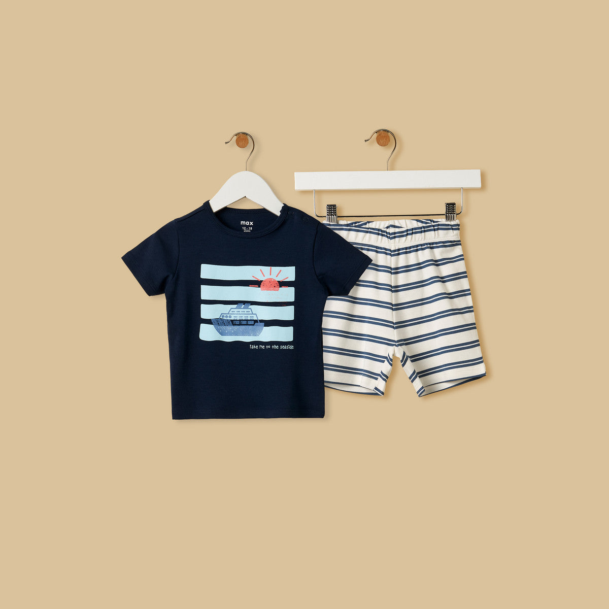 MAX-Nautical Print Cotton Shorts Set