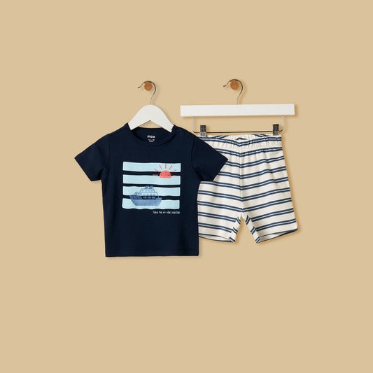 MAX-Nautical Print Cotton Shorts Set