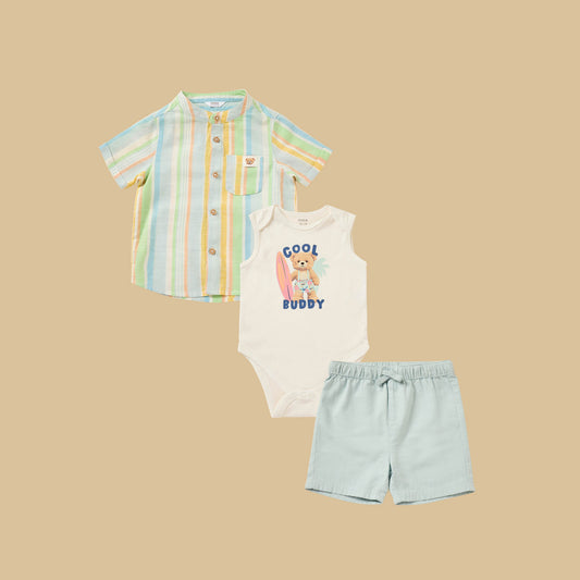 MAX-Striped Shirt with Bodysuit and Shorts