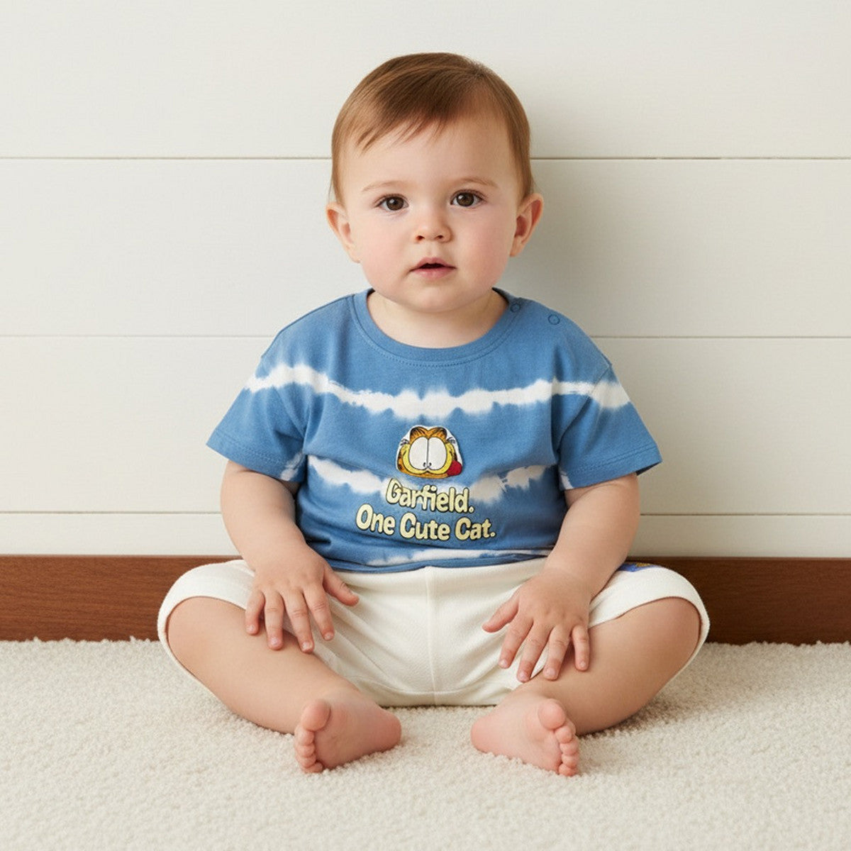 MAX-Garfield Print Cotton T-shirt and Shorts Set