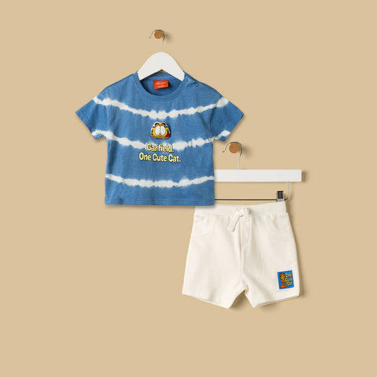 MAX-Garfield Print Cotton T-shirt and Shorts Set