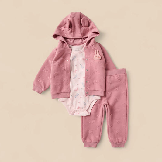 MAX-Bunny Embossed Hoodie with Bodysuit and Joggers