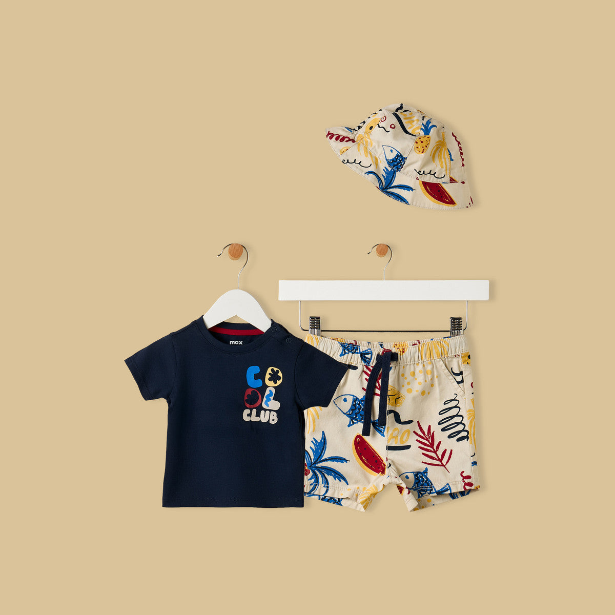 MAX-Printed Cotton T-shirt with Shorts and Cap