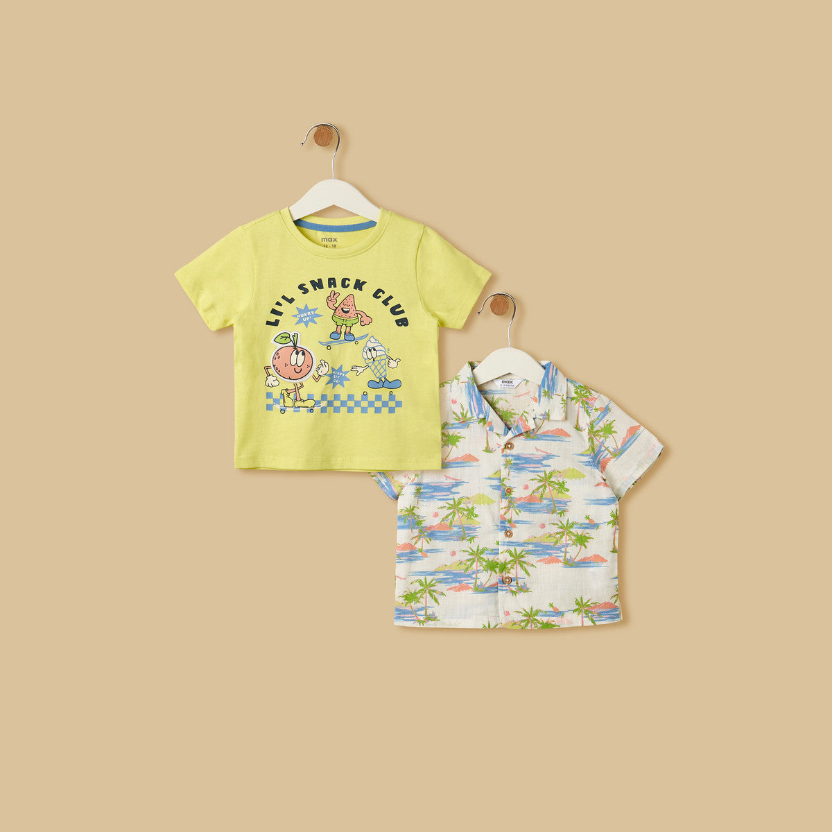 MAX-Graphic Print Cotton T-shirt and Shirt Set