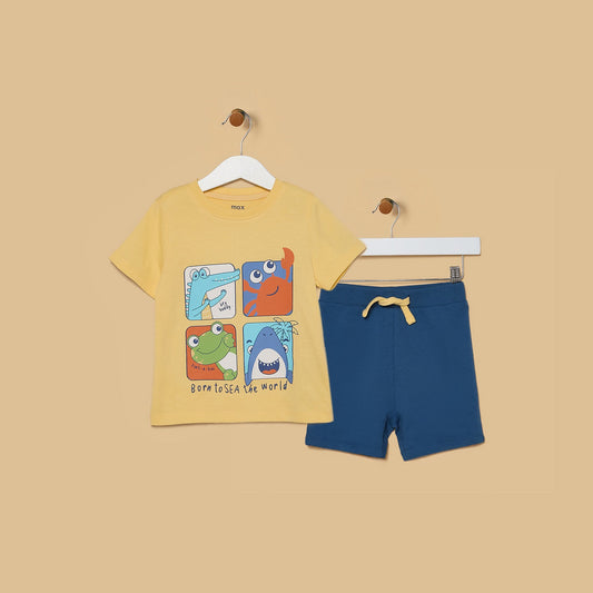 MAX-Printed Cotton T-shirt and Shorts Set