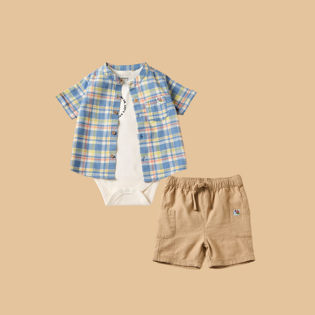 MAX-Checked Shirt with Bodysuit and Shorts