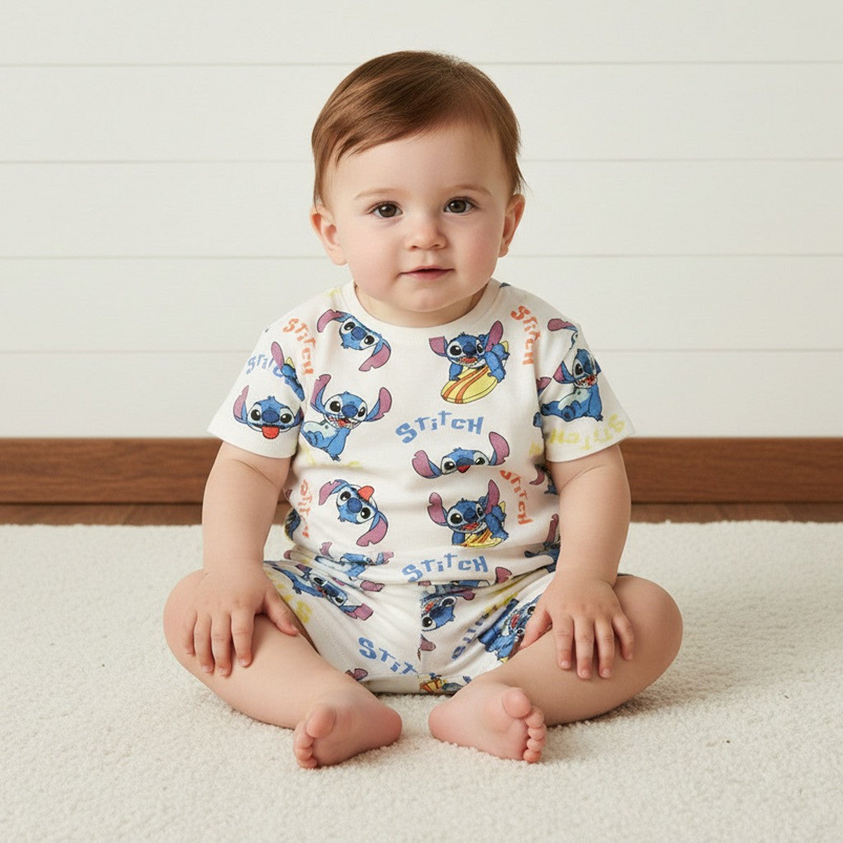 MAX-Stitch Print Cotton T-shirt and Shorts Set