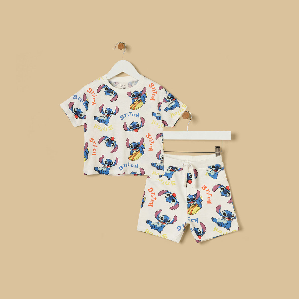 MAX-Stitch Print Cotton T-shirt and Shorts Set