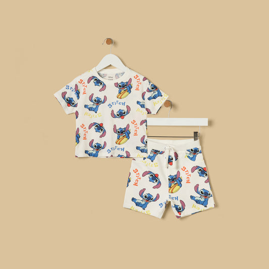 MAX-Stitch Print Cotton T-shirt and Shorts Set