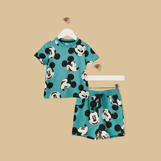 MAX-Mickey Mouse Print T-shirt and Shorts Set