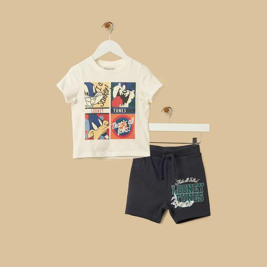 MAX-Looney Tunes Print Cotton T-shirt and Shorts Set