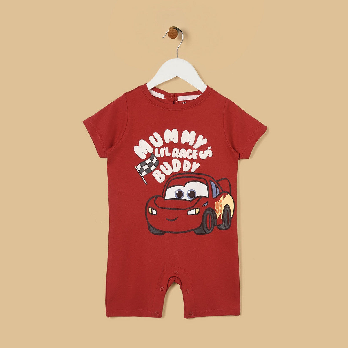 MAX-Lightning McQueen Print Cotton Romper with Cap