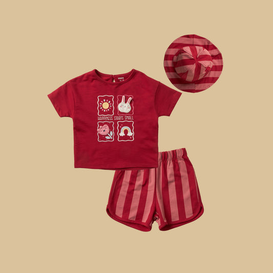 MAX-Printed Cotton T-shirt with Shorts and Cap
