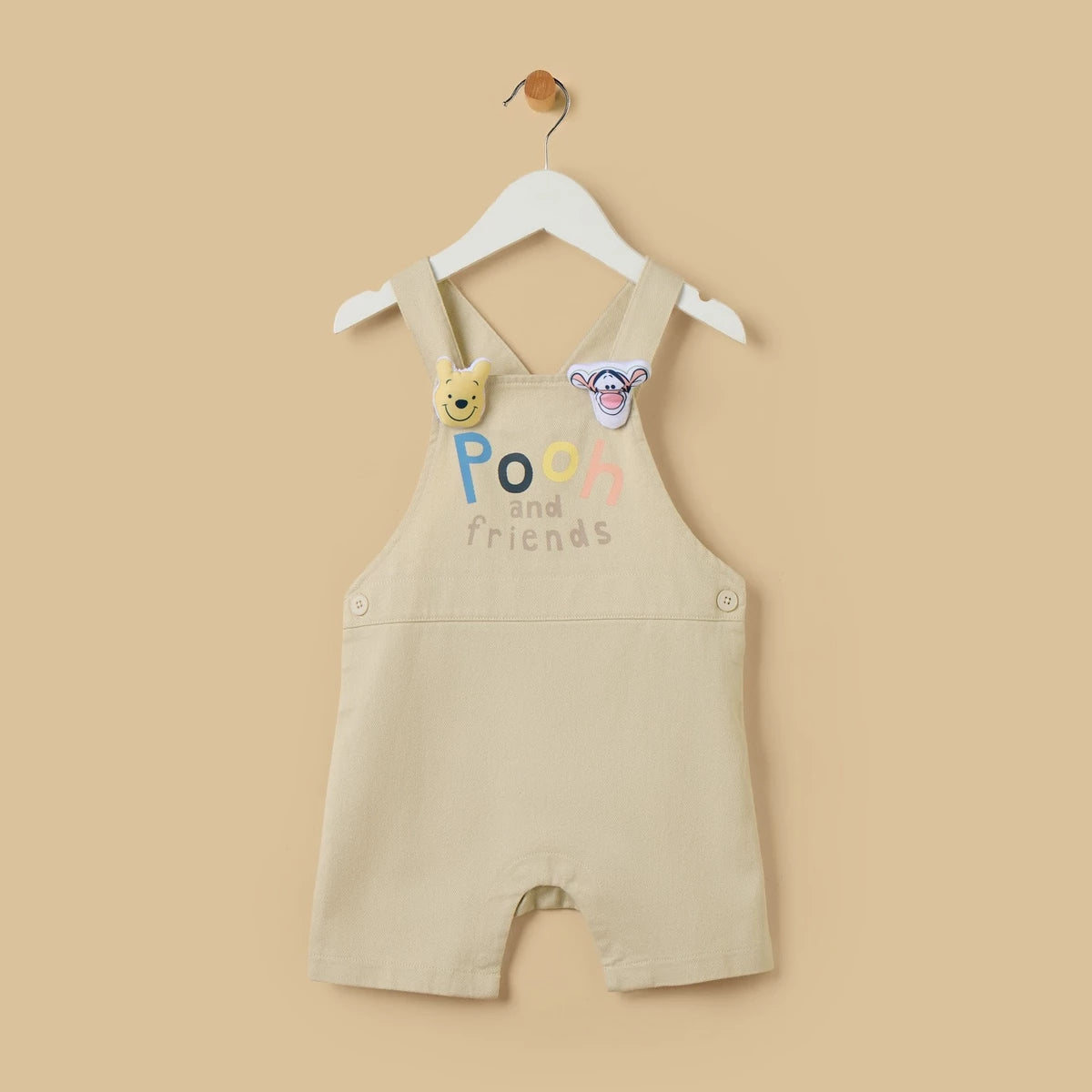 MAX-Winnie the Pooh Print Dungaree and Striped T-shirt Set