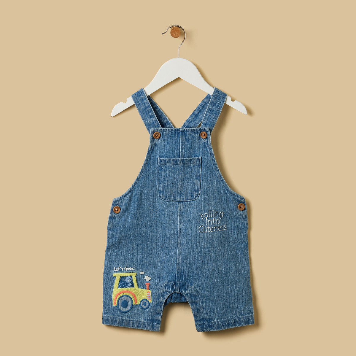 MAX-Striped T-shirt and Embroidered Dungaree Set