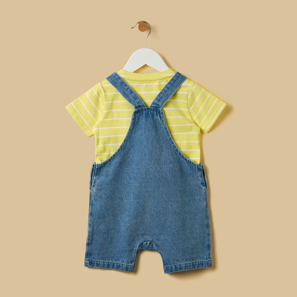 MAX-Striped T-shirt and Embroidered Dungaree Set