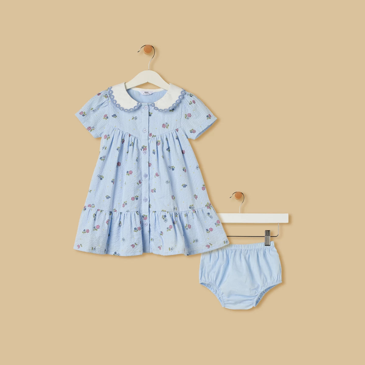 MAX-Seersucked Printed Cotton Dress with Bloomers