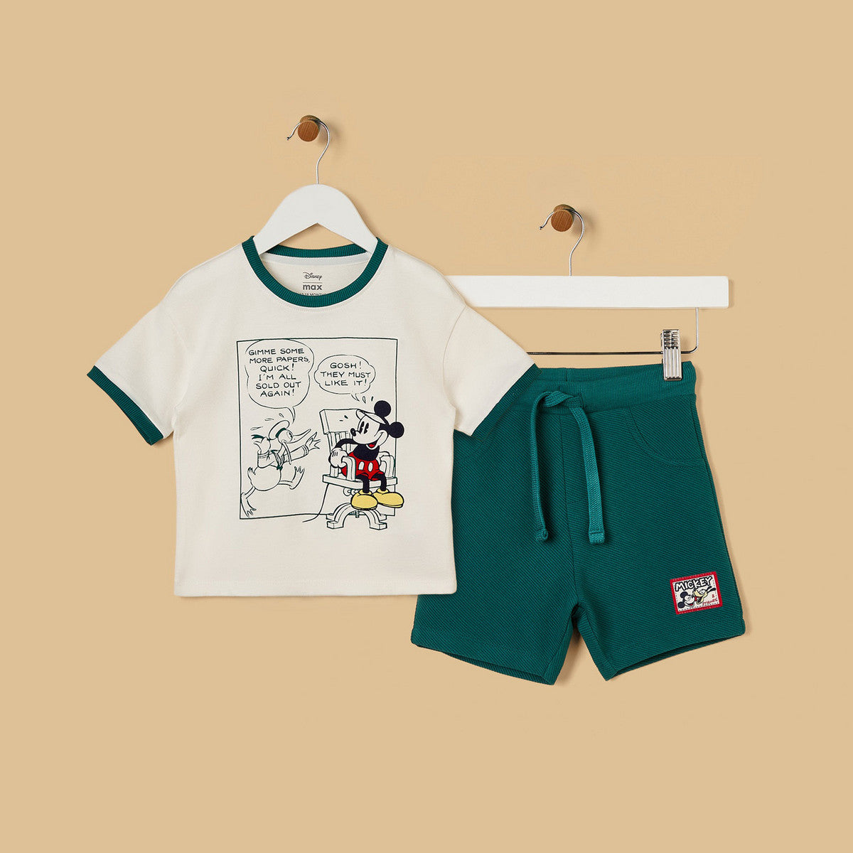 MAX-Mickey Mouse Print T-shirt and Shorts Set